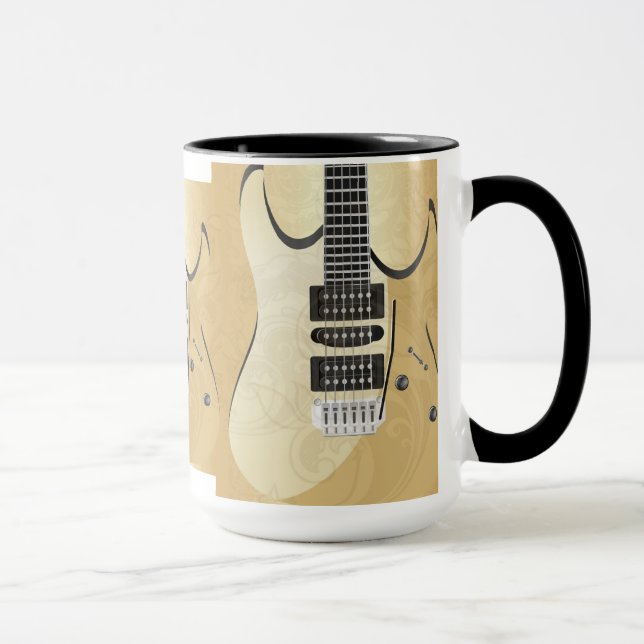 Light Wood Look Guitar Illustration-Monogram Mug (Right)