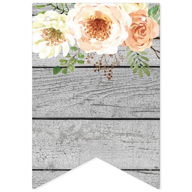 Light Wooden Panel Watercolor Floral Flowers Bunting Flags (First Flag)