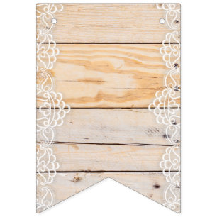 Light Wooden Panel With White Lace Bunting Flags
