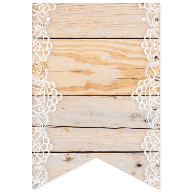 Light Wooden Panel With White Lace Bunting Flags (First Flag)