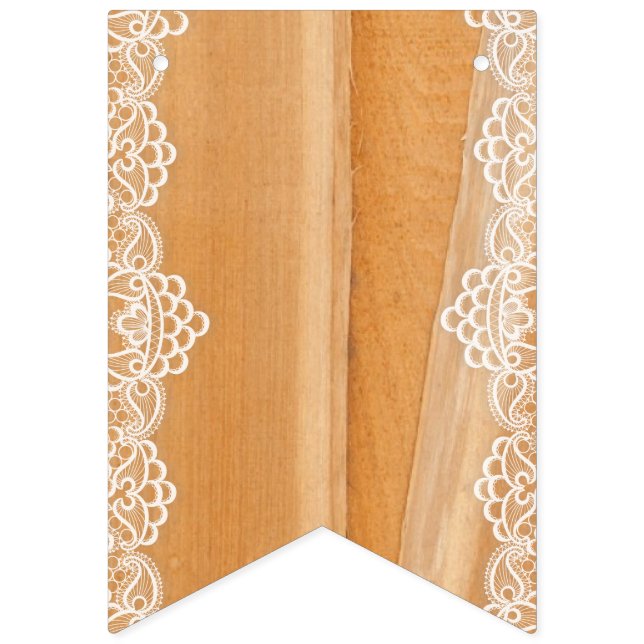 Light Wooden Panel With White Lace Bunting Flags (First Flag)