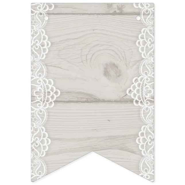 Light Wooden Panel With White Lace Bunting Flags (First Flag)