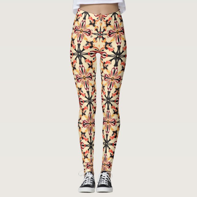 Light Yellow Abstract Pattern Leggings (Front)