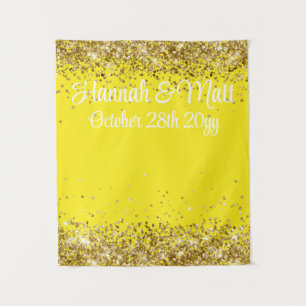 Light Yellow and Gold Glitter Wedding Photo Booth  Tapestry