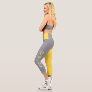 Light Yellow And Soft Grey Customize Capri Leggings
