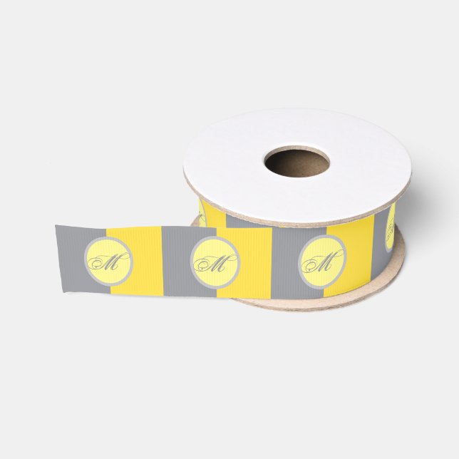 Light Yellow And Soft Grey Customize Grosgrain Ribbon (Spool)