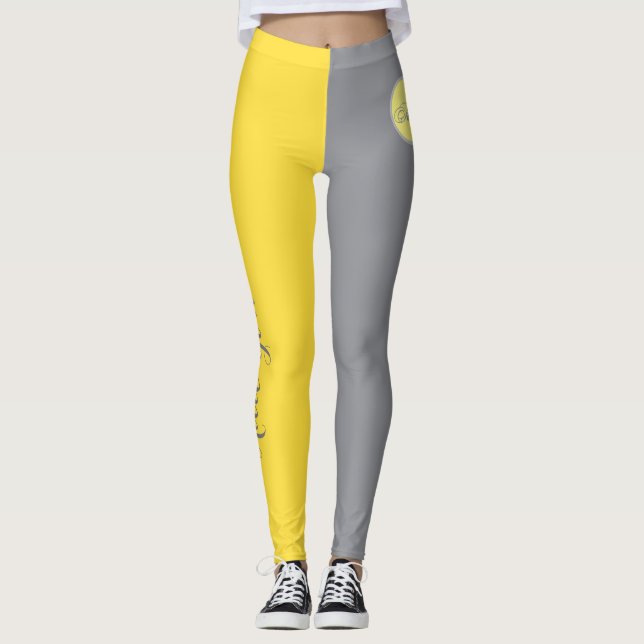 Light Yellow And Soft Grey Customize Leggings (Front)