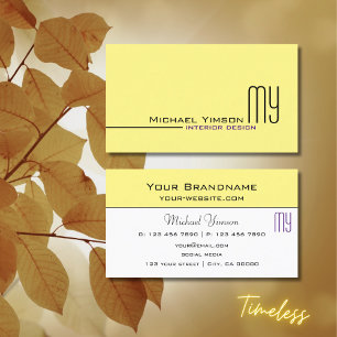 Light Yellow and White with Monogram Professional Business Card