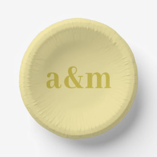 Light Yellow Anniversary Wedding Monogram Minimal Paper Plate