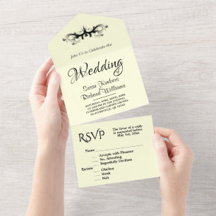 Light Yellow & Black Tri Fold  Rsvp Wedding All In One Invitation