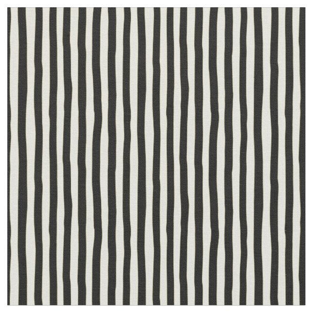 Light Yellow & Black Wonky Stripes Fabric (Close Up)