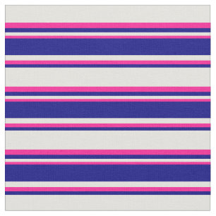 Light Yellow, Blue & Deep Pink Stripes Fabric