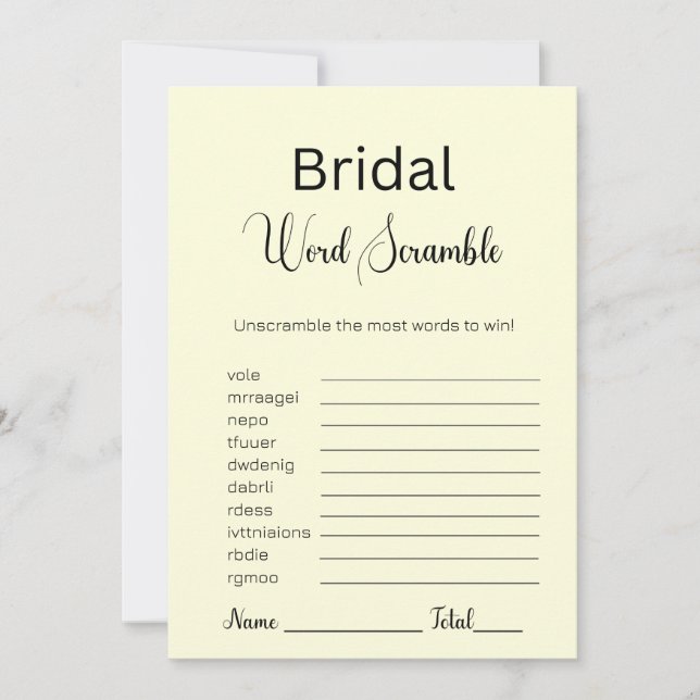 Light Yellow Bridal Word Scramble Game Invitation (Front)