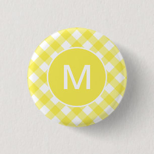Light Yellow Classic Gingham Pattern Monogram 1 Inch Round Button