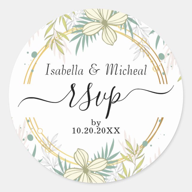 Light Yellow Floral -RSVP Classic Round Sticker (Front)