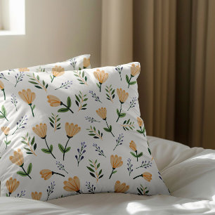 Light Yellow Floral Scandinavian Throw Pillow