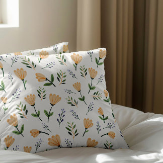 Light Yellow Floral Scandinavian Throw Pillow