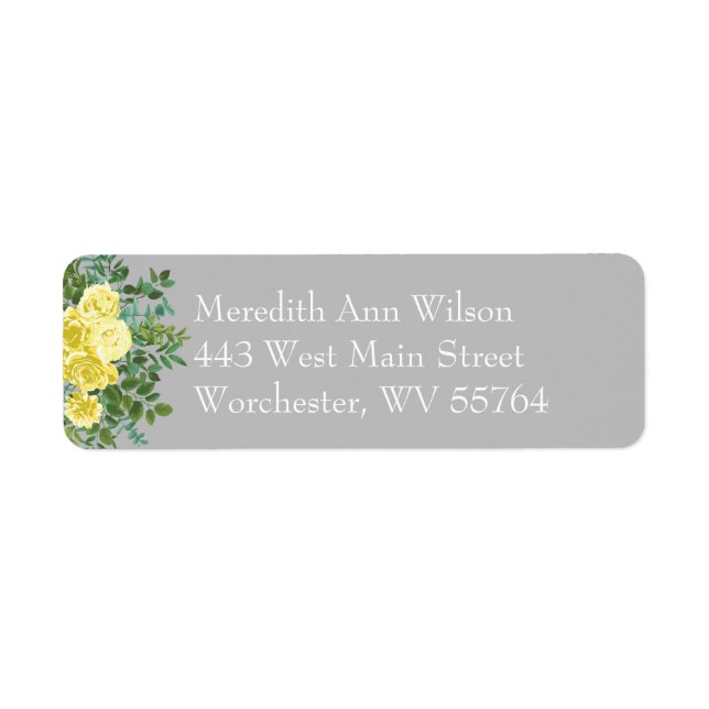 Light Yellow & Gray Peony & Rose Floral Address (Front)