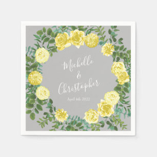 Light Yellow & Grey Peony & Rose Floral Wedding Napkin