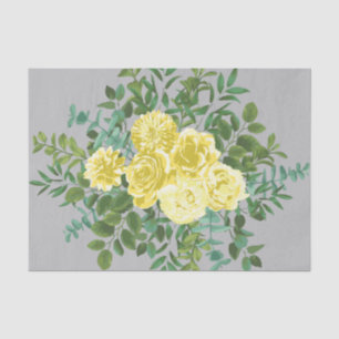 Light Yellow & Grey Peony & Rose Floral Wedding Tissue Paper
