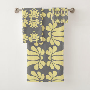 Light Yellow Grey Tulips Bath Towel Set