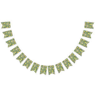 Light Yellow & Khaki Ecru Rose Floral Wedding Bunting Flags