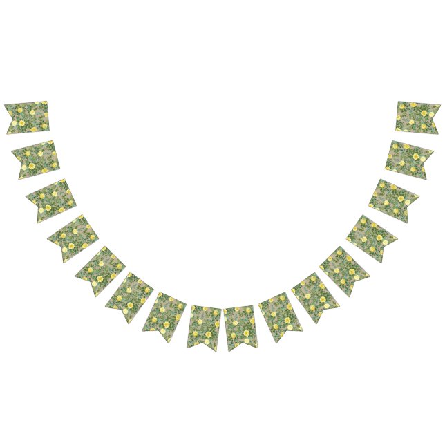 Light Yellow & Khaki Ecru Rose Floral Wedding Bunting Flags (All)