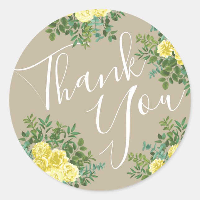 Light Yellow Khaki Ecru Rose Floral Wedding Classic Round Sticker (Front)