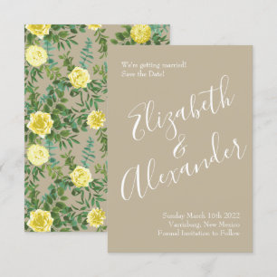 Light Yellow & Khaki Ecru Wedding Save Date Invitation