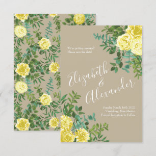 Light Yellow & Khaki Ecru Wedding Save Date Invitation
