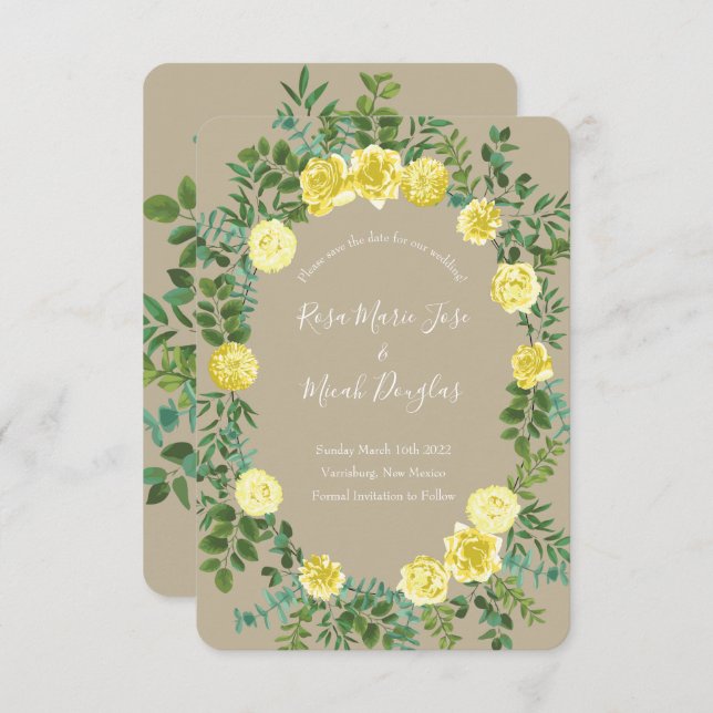 Light Yellow & Khaki Ecru Wedding Save Date Invitation (Front/Back)