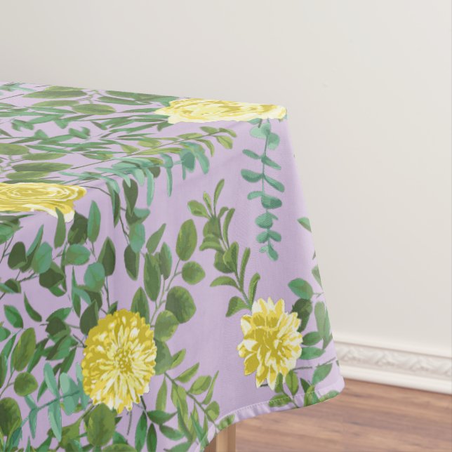 Light Yellow & Lilac Purple Rose Floral Wedding Tablecloth (In Situ)