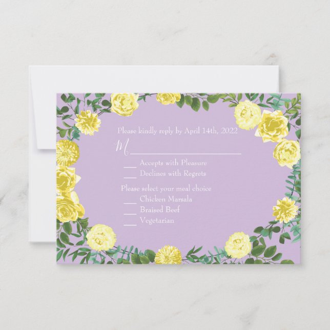 Light Yellow & Lilac Purple Rose Invitation Reply (Front)