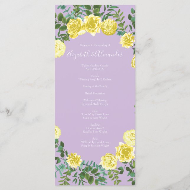Light Yellow Lilac Purple Rose Wedding Programs 2 (Front)
