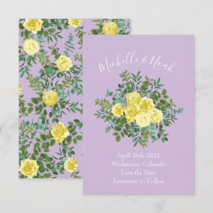 Light Yellow & Lilac Purple Rose Wedding Save Date Invitation