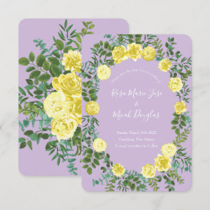 Light Yellow & Lilac Purple Rose Wedding Save Date Invitation