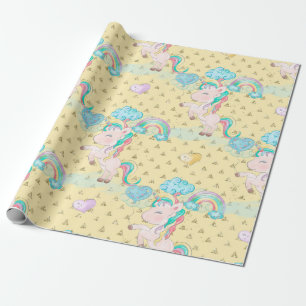 Light Yellow Magical Unicorn Pattern Wrapping Paper
