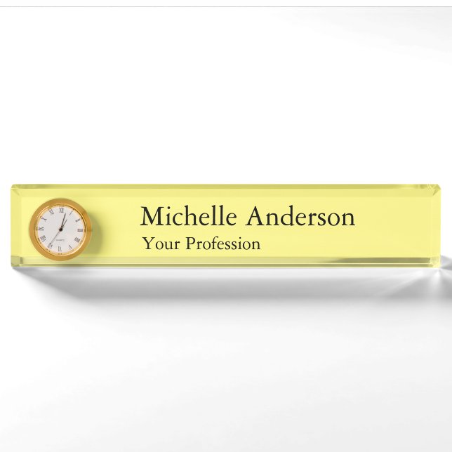 Light Yellow Minimalist Professional Modern Plain Nameplate (Front)