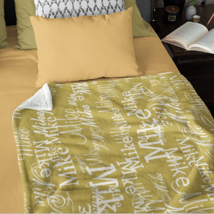 Light Yellow Name Stamped Allover Ochre Yellow Fleece Blanket