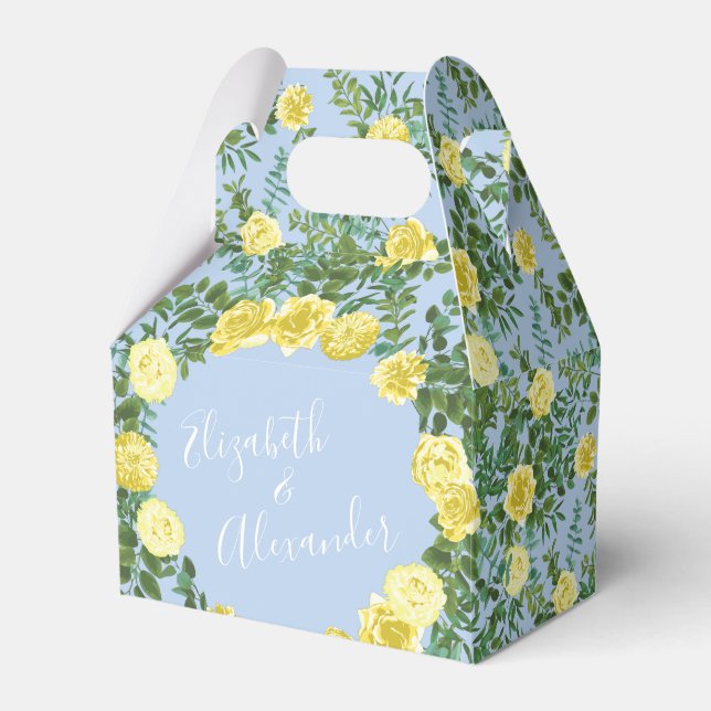 Light Yellow & Pale Blue Rose Floral Wedding Favor Box (Front Side)