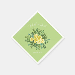 Light Yellow & Pale Green Rose Floral Wedding Napkin
