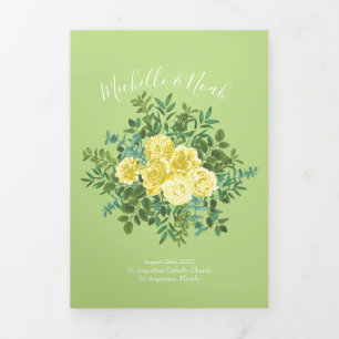 Light Yellow & Pale Green Rose Wedding Programs Tri-Fold Programme