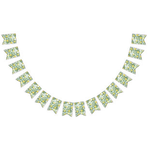 Light Yellow Pastel Peony & Rose Floral Wedding Bunting Flags