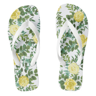 Light Yellow Pastel Peony & Rose Floral Wedding Flip Flops