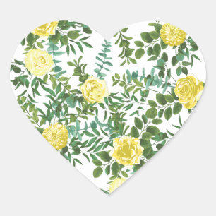 Light Yellow Pastel Peony & Rose Floral Wedding Heart Sticker