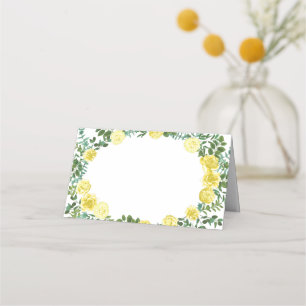 Light Yellow Pastel Peony & Rose Floral Wedding Place Card