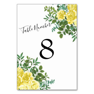 Light Yellow Pastel Peony & Rose Floral Wedding Table Number