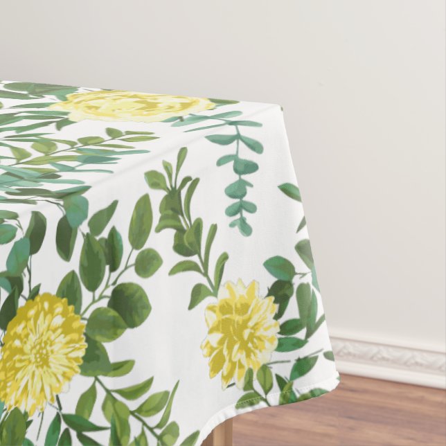 Light Yellow Pastel Peony Rose Floral Wedding Tablecloth (In Situ)