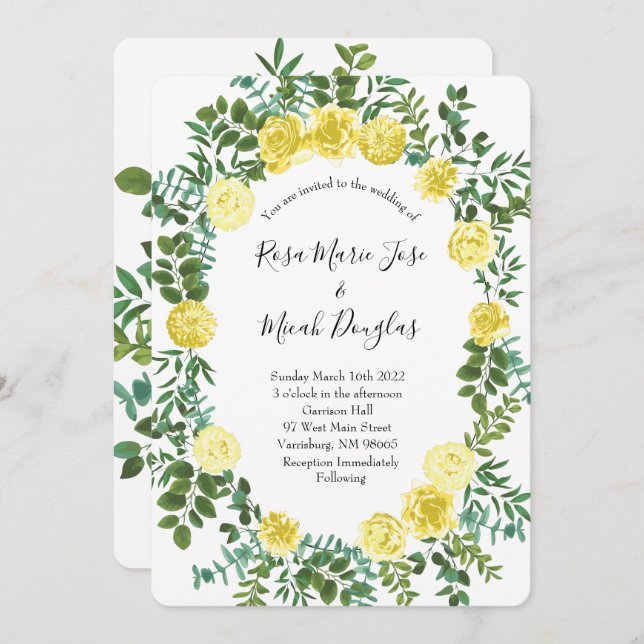 Light Yellow Peony Rose Floral Wedding Invitations (Front/Back)