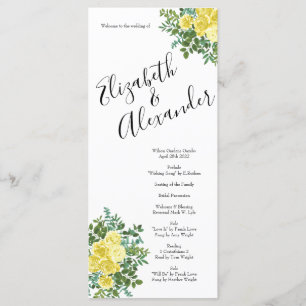 Light Yellow Peony & Rose Floral Wedding Programs